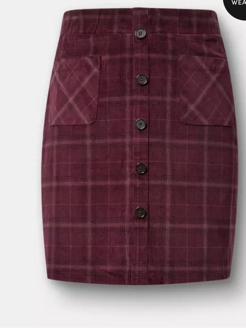 Torrid Burgundy Plaid Button-Front Skirt